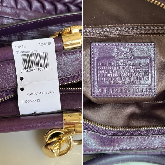 NWT Coach Madison Caroline Satchel in Pleated Gathered Leather Aubergine 19848 - Picture 16 of 16